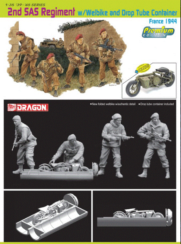 DRAGON 6586 1/35 SAS Regiment w/Welbike and Drop Tube Container (France 1944)