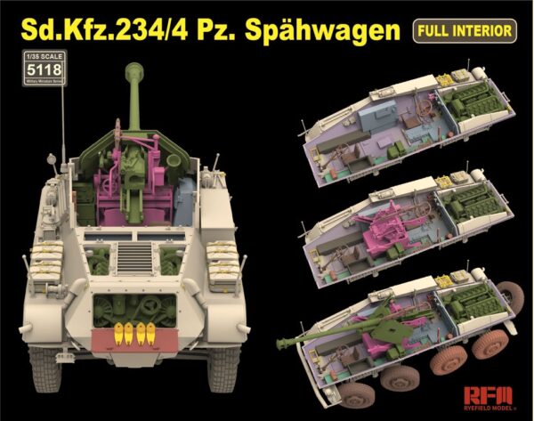 RYE FIELD 5118 1/35 SDKFZ 234/4 PZ. SPAHWAGEN WITH FULL INTERIOR - Image 2