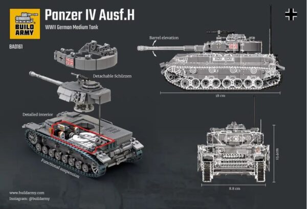 BUILD ARMY 0161 1/33 WW2 GERMAN Panzer IV Ausf H Brick Model Overlord - Image 3