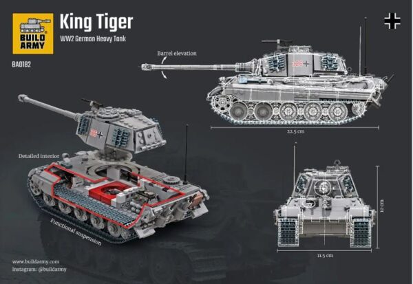 BUILD ARMY 0182 1/33 WW2 GERMAN King Tiger Tiger II Brick Model Interior Detail Overlord - Image 3