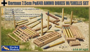 GECKO MODELS 16GM0014 1/16 German 7.5cm Pak40 Ammo Boxes With Shells Plastic Model Kit