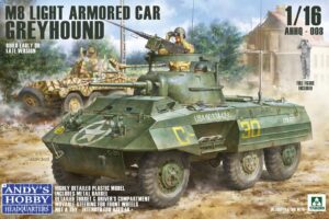 ANDY'S HOBBY HEADQUARTERS AHHQ008 1/16 M8 Greyhound US Light Armoured Car Plastic Kit ASSUALT ON THE RHINE