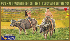GECKO 35GM0109  1:35 SCALE  60's - 70's Vietnamese Children , Puppy And Buffalo Set