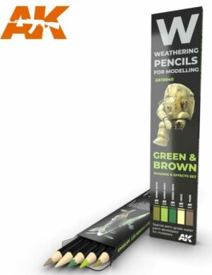 AK Interactive AK10040 Green & Brown Weathering Pencils Shading & Effects Set