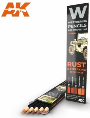 AK Interactive - 10041 Watercolour Weathering Pencil Set - Rust / Streaking