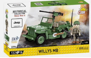 COBI 2296 1/35 Willys MB Jeep & M2 Gun HC WWII  Brick Model 150pcs Logistics and Support