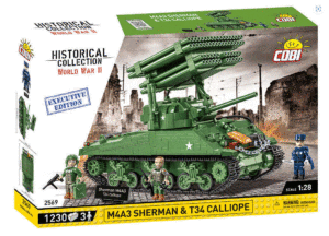 COBI 2569 1/28 M4A3 Sherman with T34 Calliope and Good Moaning Plosman Figure brick tank model