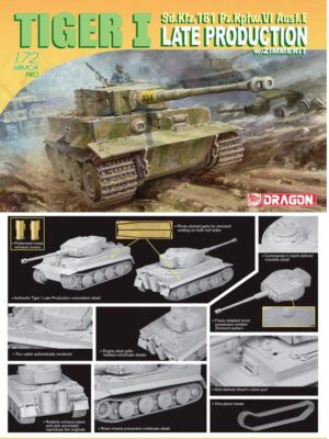 DRAGON 1/72 Tiger 1 Sd.Kfz. 181 Ausf. E Late Production w/Zimmerit 7203