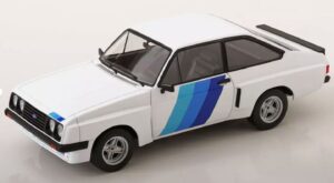 MODEL CAR GROUP 18351 1:18 1977 Ford Escort MK II RS 2000, X-Pack, White and Blue
